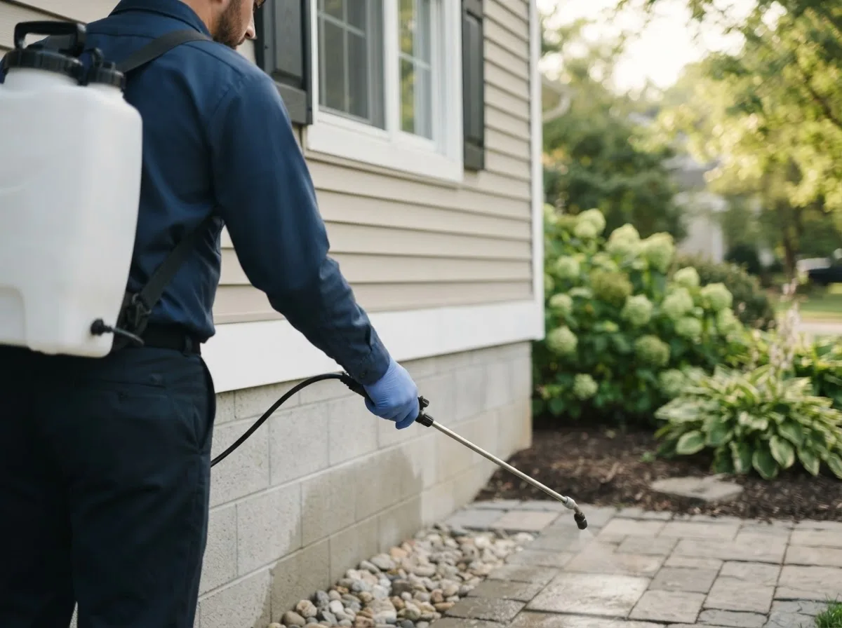 Pest control technician inspecting a home in Bethel, MN